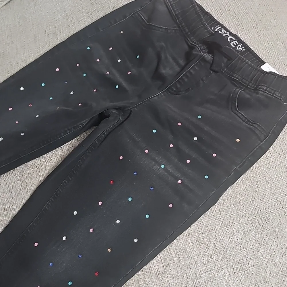 Justice Black Denim Jeggins Soft & Comfy Multi Colored‎ Beads Sz 14 Youth Nwt